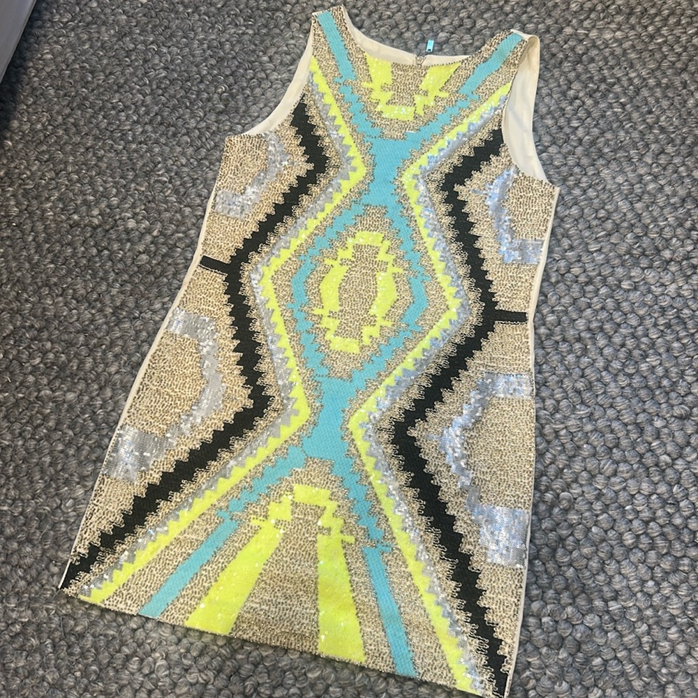 Harper Creme Pattern Beaded Sequenced Mini Dress … - image 1